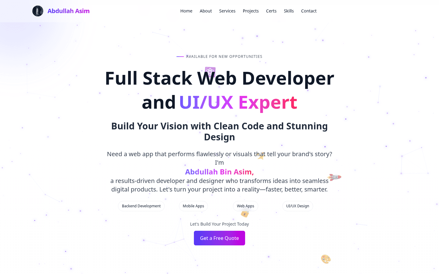 Projects section with tilt cards